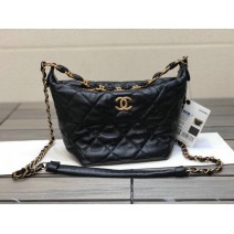 Chanel Crumpled Lambskin Shoulder Bag Black AS2480