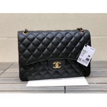 Large Classic Chanel Grained Calfskin Handbag Black A01119