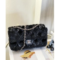 Classic Chanel Wool Medium Flap Bag Black CF1112