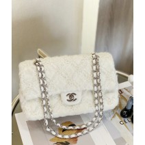 Classic Chanel Wool Medium Flap Bag White CF1112