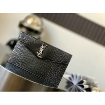 Saint Laurent Crocodile Clutch Bag Black with Silver 565739