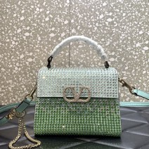 Valentino Mini Vsling Handbag With Rhinestones Green V0098