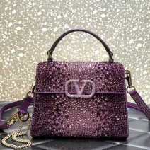 Valentino Mini Vsling Handbag With Rhinestones Purple V0098
