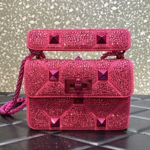 Valentino Small Rhinestones Roman Stud Bag Pink V2299