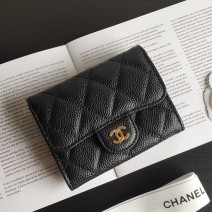 Chanel Caviar Small Wallet Black with Gold AP04101