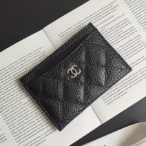 Chanel Classic Caviar Card Holder Black with Silver  AP0213