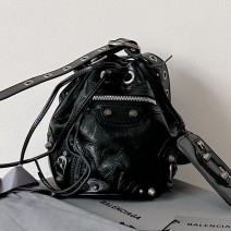 BALENCIAGA Le Cagole XS Lambskin Bucket Bag Black B702431