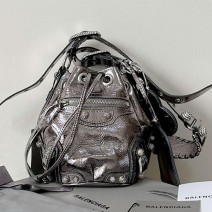 BALENCIAGA Le Cagole XS Leather Bucket Bag Silver B702431