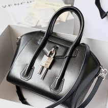 Givenchy Mini Antigona Lock Leather Satchel Black with Silver G199115