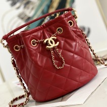 Chanel Lambskin Bucket Bag Red AS2057