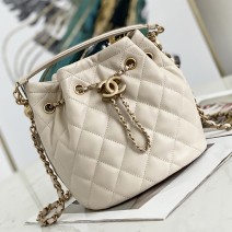 Chanel Lambskin Bucket Bag White AS2057