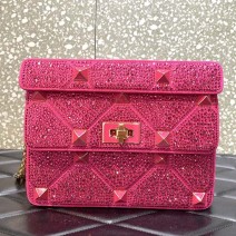 Valentino Medium Rhinestones Roman Stud Bag Pink V0082