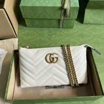 GUCCI Matelasse Mini GG Marmont Chain Bag White 443447