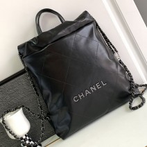 Small Chanel 22 Shiny Calfskin Backpack Black AS3859