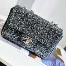 Classic Chanel Mini Flap Evening Bag with Crystal Black AS22