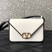 Small Valentino Garavani Shoulder Letter Bag White and Black V5082