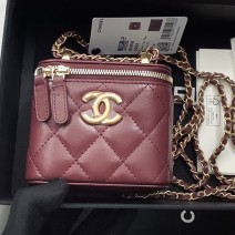 Chanel Calfskin Small Vanity With Chain Burgundy AP2292